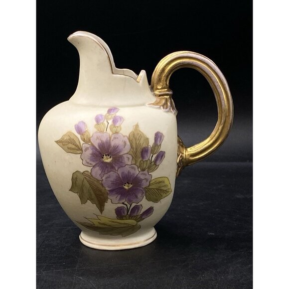 Royal Worcester 5 1/2" Flat Back Pitcher Purple Violet Flowers #1094 Antique - Picture 5 of 13
